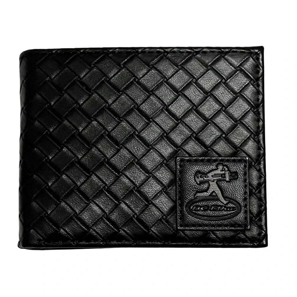 BC Ethic‎ Mens Bifold Wallet Black Faux Leather ID Window Logo Patch NWOT